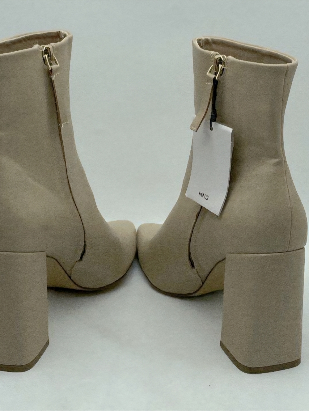 Mango Beige Pointed Toe Block Heel Ankle Boots - Picture 5 of 5